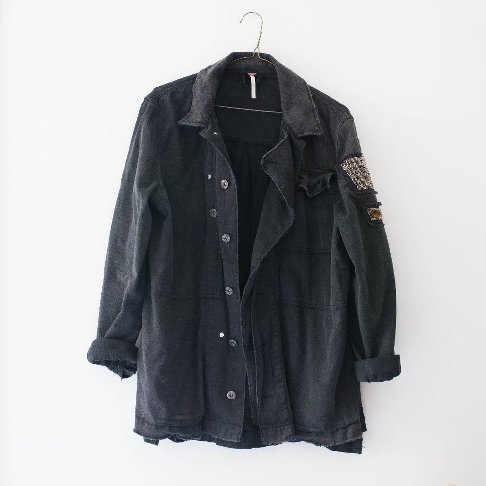 Free People Embellished Military Shirt Jacket